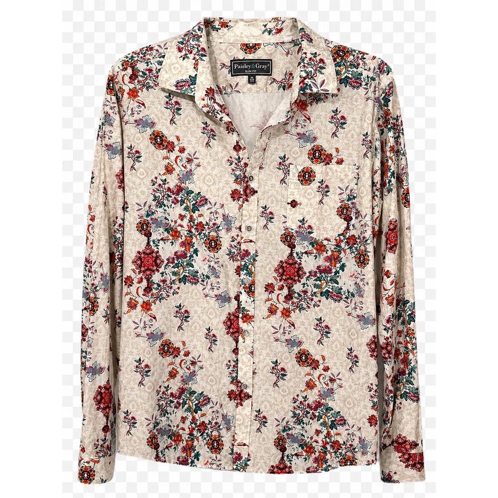 NWOT Paisley & Gray‎ Wns XXL 19 Floral Paisley Stretch Shirt Boho Resort Wear
